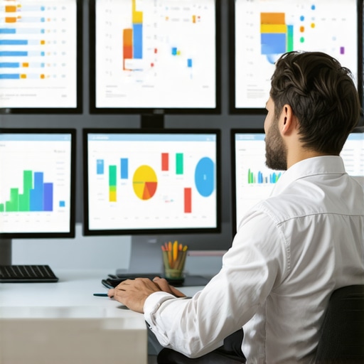 SEO strategist reviewing local search analytics on computer screens