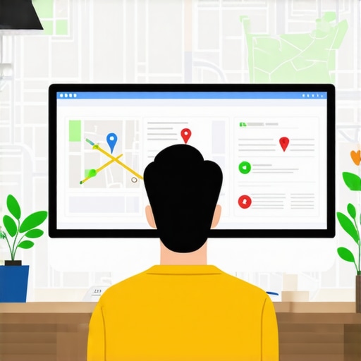 Person analyzing local SEO metrics on a laptop with Google Maps in the background.