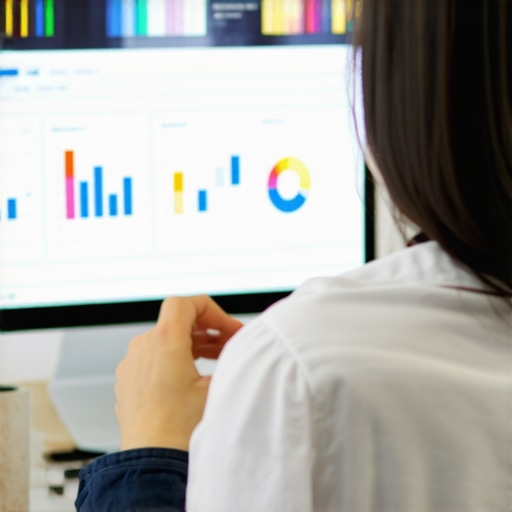 Digital marketer reviewing local SEO analytics on a computer.