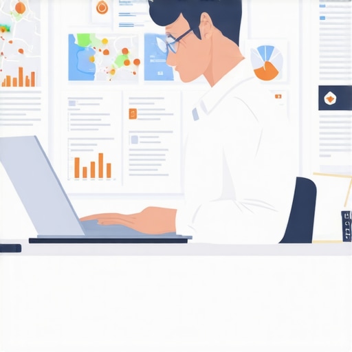 Business owner reviewing local SEO data and maps on a laptop.