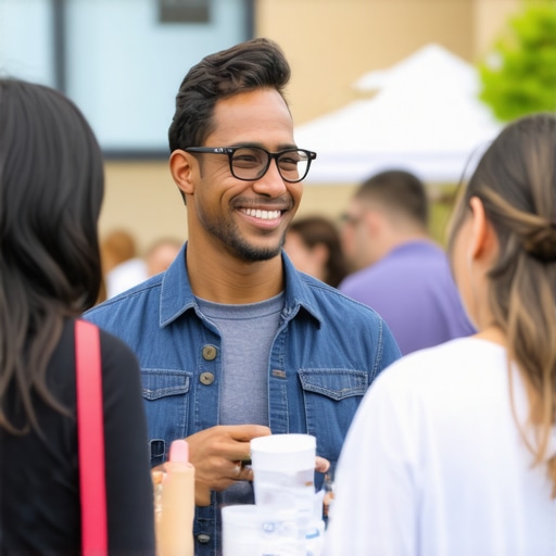 Business owner participating in community event, fostering local relationships.