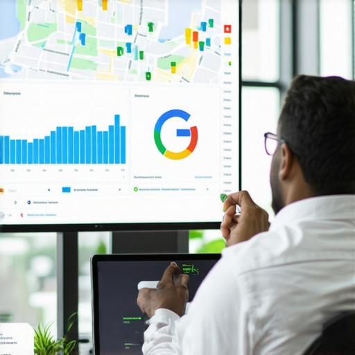 Person studying Google Maps SEO performance data on a computer screen.