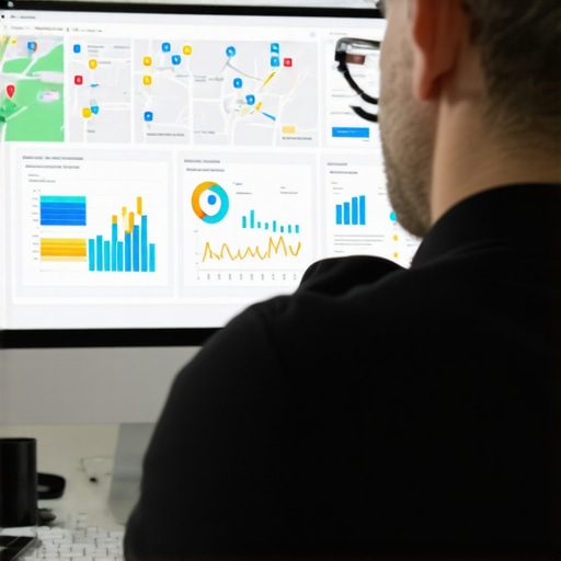 Analyzing Maps SEO Metrics Business owner reviewing Google Maps SEO performance data on a laptop.