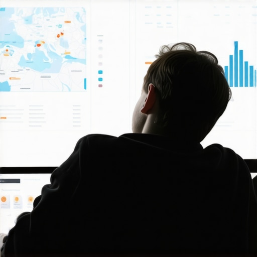 Person reviewing digital maps SEO metrics dashboard for local ranking improvements.