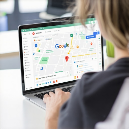 Effective Local SEO Work Person analyzing local SEO and Google Maps data on a laptop in an office environment