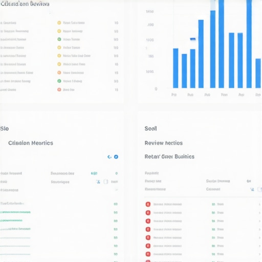 Screenshot of local SEO tools dashboard showing citation, review, and search performance metrics.