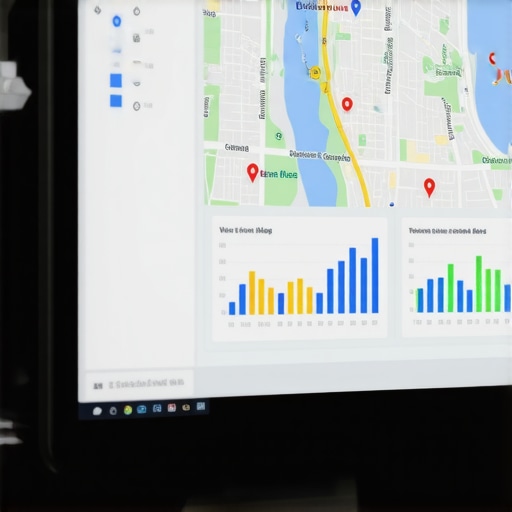 Computer screen with Google Maps analytics dashboard showing performance metrics