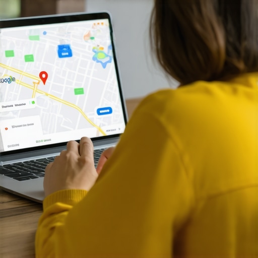 Optimizing Google My Business Profile A business owner working on updating their local business listing on a laptop
