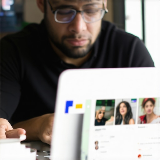 Optimizing Google My Business Profile Business owner updating GMB profile with photos and information.