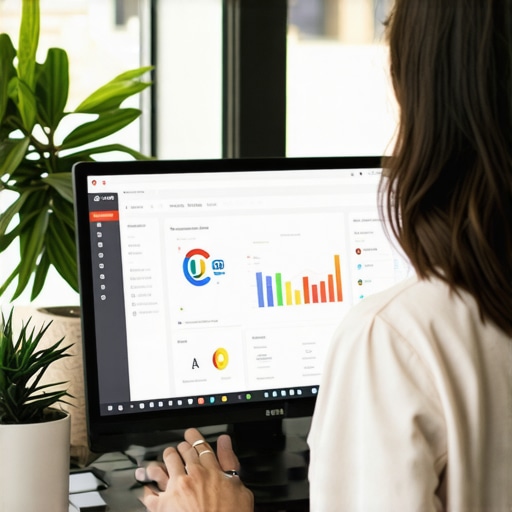 Business owner updating Google My Business profile on laptop with analytics