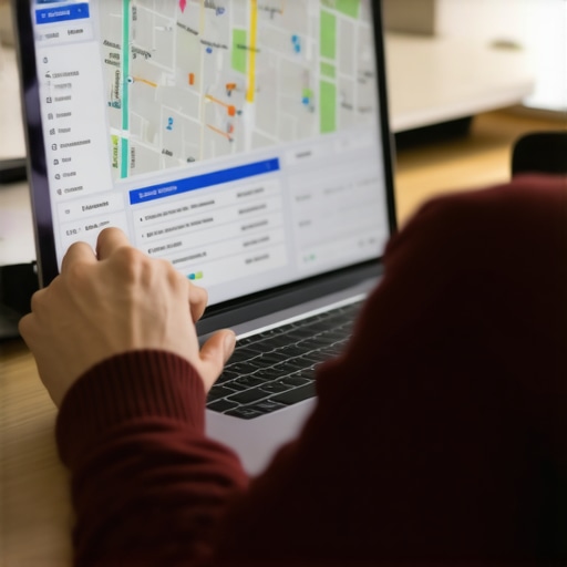 Person analyzing local SEO metrics on a laptop with maps analytics.