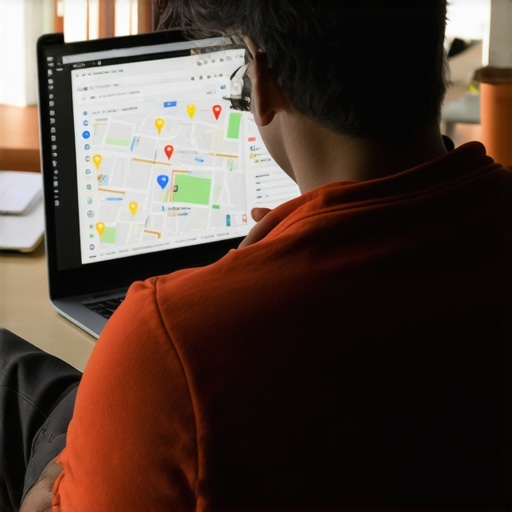 Marketing professional reviewing local SEO metrics on a laptop for map visibility optimization.