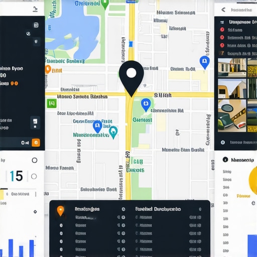 Business owner analyzing digital map data with location pins and analytics