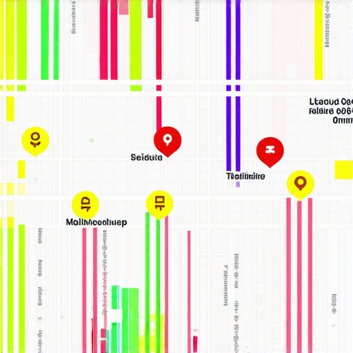 Business map with performance indicators and SEO signals.