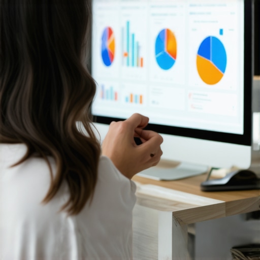 Business owner reviewing local SEO performance dashboard with charts and graphs.