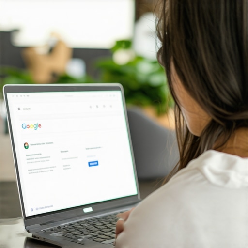 Business owner updating GMB profile on a laptop.