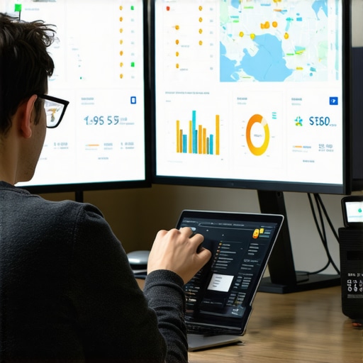 Person working on local SEO analytics dashboard to improve map rankings.