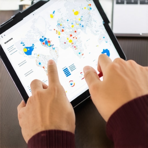 Person examining SEO data charts on a tablet for local map rankings.