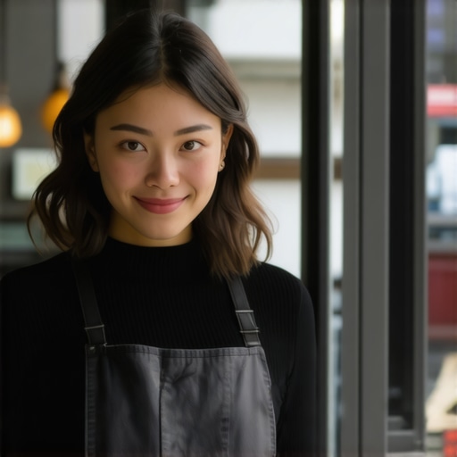 Business owner updating GMB profile with new photos in an urban environment