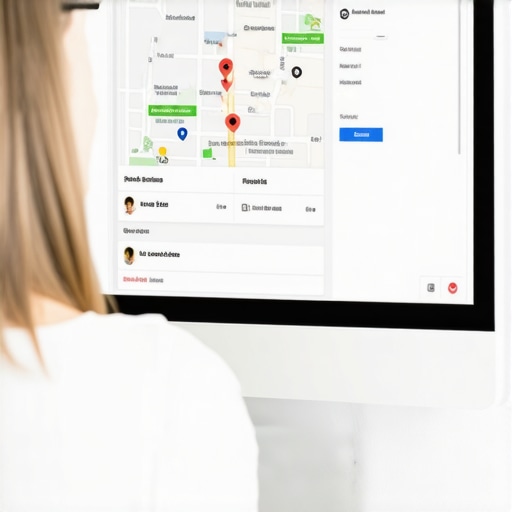 Individual editing Google Business Profile on laptop showing map and settings